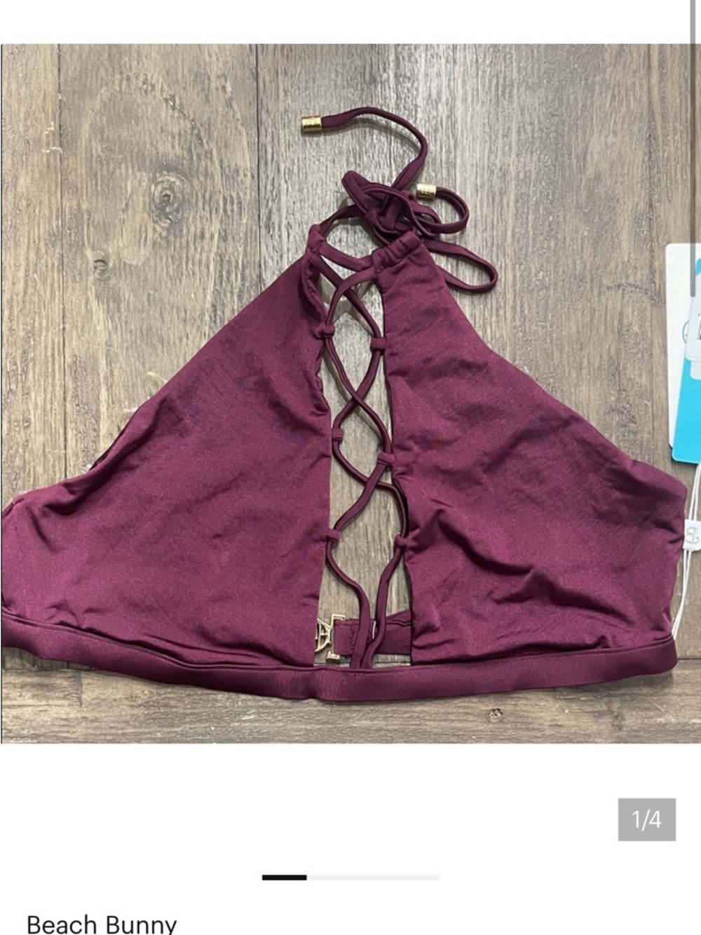 Beach Bunny Reese Lace-Up Halter Bikini top XXl. Plum NWT. Gold Bb  clasp.